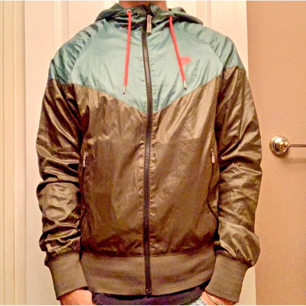 Nike Vintage Rare Windrunner Windbreaker Jacket Green Brown Teal Blue L
